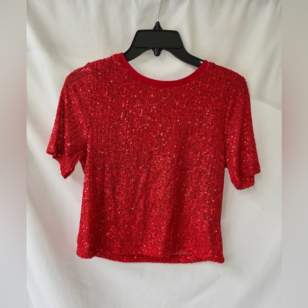 Like New Land of the Free Red Sequin Blouse Top Medium